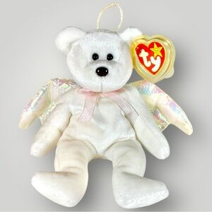 Ty Beanie Babies Halo Angel White Bear 1998 *BROWN Nose Retired Baby